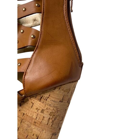 Pink Key Womens 9 Manakin Studded Ankle Zipper Wedge Heel Gladiator Sandals - Picture 7 of 11